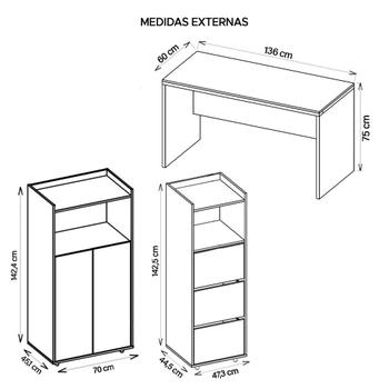 Imagem de Kit Conjunto Escritório 3 Peças Marrom Studio Caemmun