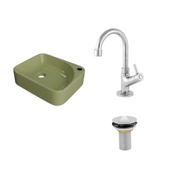 Imagem de Kit Cuba Ro36 Cross com Torneira 1198 e Válvula Metal Verde Acqua