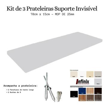 Imagem de Kit de 3 Prateleiras de 70x15 - Na Cor Cristal