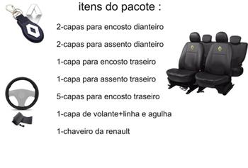 Imagem de Kit de Capas de Couro Impermeável Renault Megane 2002 a 2003 + Capa de Volante com Agulha + Chaveiro