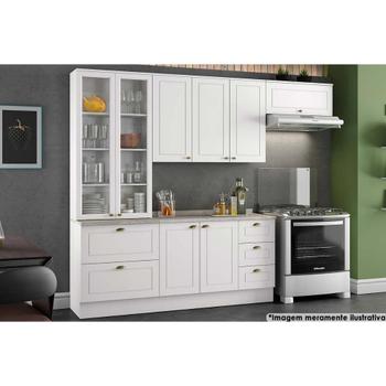 Imagem de Kit de Cozinha Modulada 5 Peças Americana  (2 Armários + 1 Balcão + 1 Paneleiro + 1 Complemento) C5P14 Branco - Henn
