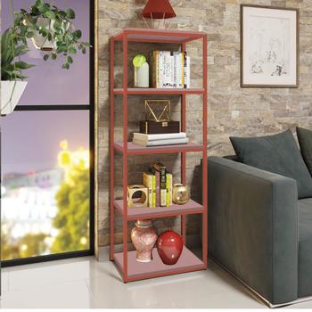 Imagem de Kit Escritório Bex 2 Cadeiras Suede Bordô com 1 Mesa e 1 Livreiro Ferro Bronze MDF Rose Rosa - Ahazzo Móveis