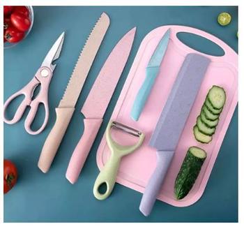 Imagem de kit Facas Coloridas Tesoura Jogo De Cozinha Inox Alta Resistência Aco Inoxidavel