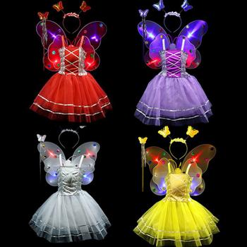 Imagem de Kit Fantasia Borboleta Fada Meninas Infantil Vestido + Asa De Led