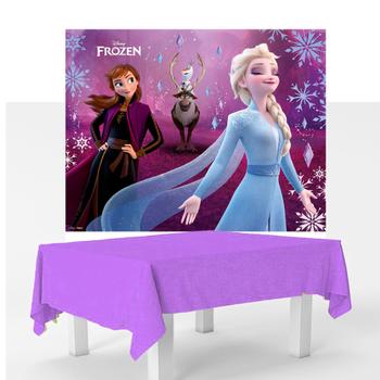 Imagem de Kit Festa Frozen Decoração Aniversá Toalha Roxa + Painel Tnt