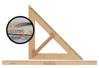 Imagem de Kit Geométrico do Professor Mdf Com Régua 1 Metro e Esquadro Em MDF 45 Graus