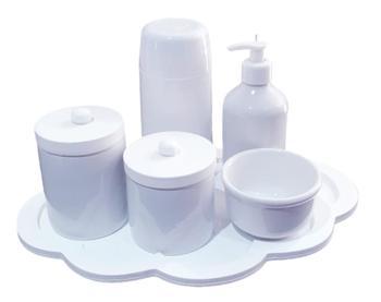 Imagem de Kit Higiene Bebê porcelana completo branco garrafa térmica menina menina potes