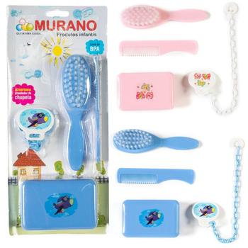 Imagem de Kit Higiene Infantil com Saboneteira Escova, Pente e Prendedor ROSA