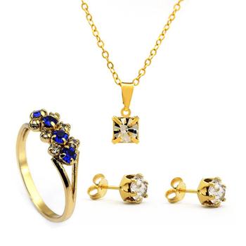 Imagem de Kit Horus Import Cristal Quadrado - Gargantilha Pingente - Brincos - Anel - Banhado Ouro 18k - KIT10541