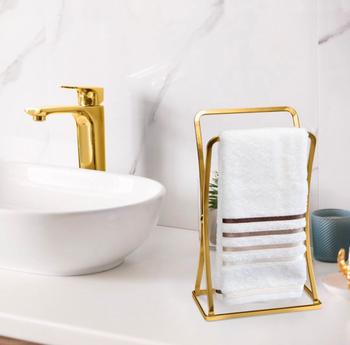 Imagem de Kit Lavabo Dourado Luxo Gold Lixeira Papeleira Porta Toalha