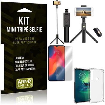 Imagem de Kit Mini Tripé Selfie Moto G8 Plus+Capa Anti+Película Vidro