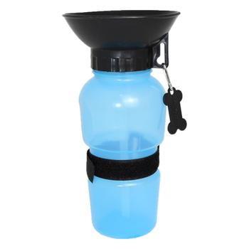 Imagem de Kit Pet Garrafa Squeeze 600ml Para Cachorro Azul E Coleira M Amarela