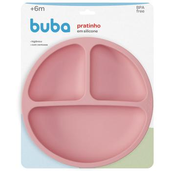 Imagem de Kit Pratinho C/ Ventosas Divisórias E Talheres Em Silicone E Bambu Rosa Buba