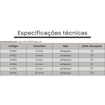 Imagem de kit punçao alfabeto 04 mm + punçao numerico 04 mm