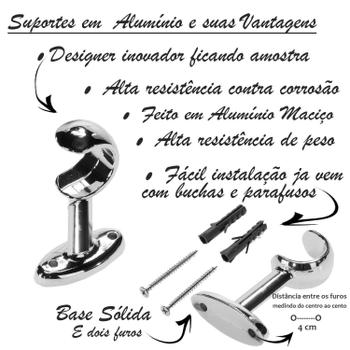 Imagem de Kit Suporte Cortina Varão 28Mm Metal Resistente Branco, Pret