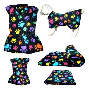 Imagem de Kit Vestido E Manta Para Cães - Preto Colorido Gg