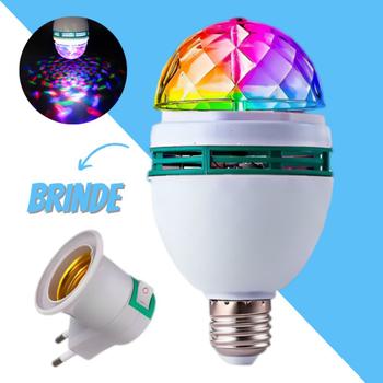 Imagem de Lâmpada Giratória Colorida Led Bola Maluca Rgb + Bocal Adaptador Tomada para Baladas Festas