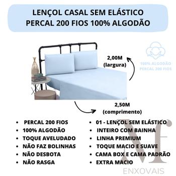 Imagem de Lençol de Cama Casal Sem Elástico PREMIUM Percal 200 Fios 100% Algodão Cama Box Avulso