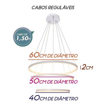 Imagem de Lustre Pendente Moderno Anéis Led 89w 3 Arcos Branco St517