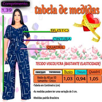 Imagem de Macacão Feminino Com Bolso Longo Manga Curta Estilo Blogueira Saruel Estampado Com Cintinho Moda Macaquinho