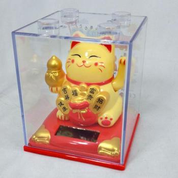 Imagem de Maneki Neko Gato Da Sorte Creme 8 Cm Alt. Energia Solar