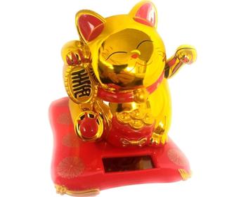 Imagem de Maneki Neko Gato Da Sorte Dourado 7,5 Cm Solar Energia (original) no Blister