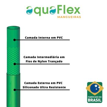 Imagem de Mangueira para Quintal Tripla Camada 25Mts AquaFlex Verde com Suporte + Esguicho Multifunção