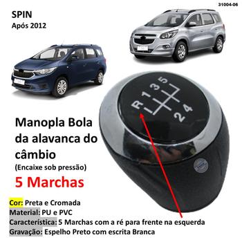 Imagem de Manopla Bola Câmbio Spin Após 2012 Preta Cromada 5 Marchas