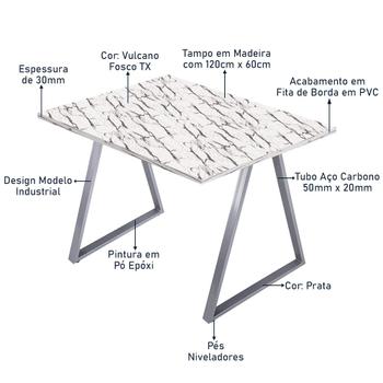 Imagem de Mesa de Cozinha Jantar Escritório Home Office Mirage Tampo 120cm x 60cm - Prata Vulcano