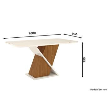 Imagem de Mesa de Jantar Fiorella 160 cm Tampo Arredondado com Vidro Nature Off White  Henn