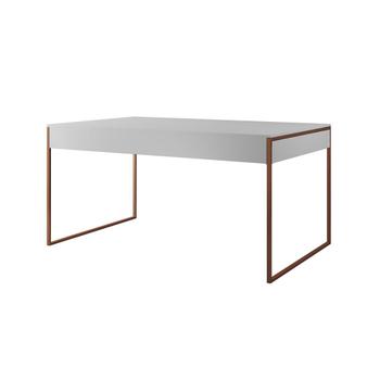 Imagem de Mesa Jantar Industrial Retangular Filadélfia Branca 137x90cm com 4 Cadeiras Eames Pretas Base Cobre