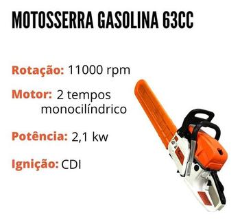 Imagem de Motoserra a gasolina sabre 18'' motor 63cc iwmsg2t6318