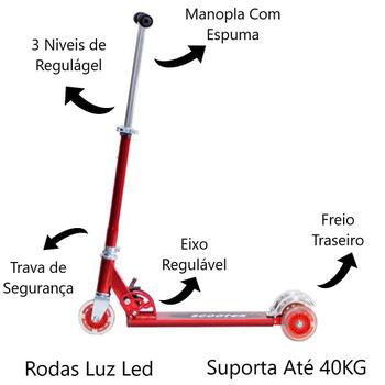 Imagem de Patinete Alumínio 3 Roda Led Vermelho Dm + Fantasia Minnie