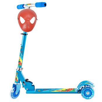 Imagem de Patinete Criança 50Kg Menino Azul Led + Máscara Homem Aranha