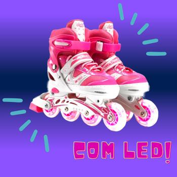 Imagem de  Patins Zippy Kit de Proteção Infantil Menina Rosa Barato Led