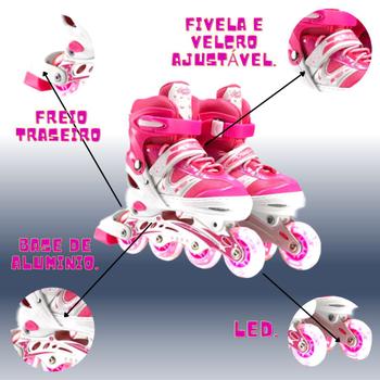 Imagem de  Patins Zippy Kit de Proteção Infantil Menina Rosa Barato Led