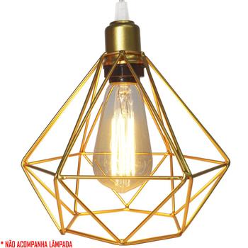 Imagem de Pendente Aramado Diamante Luminária Lustre Luxo P Cabo Cristal Teto Retrô Dourado Balcão Industrial