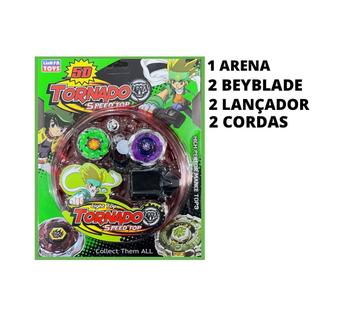 Imagem de Pião Infantil BayBlade Brinquedo Divertido Kit 4 Unidades + Arena + Lançadores + Luz de Led