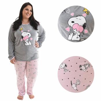 Imagem de Pijama Feminino Plus Size Longo Inverno Frio Blusa e Calça