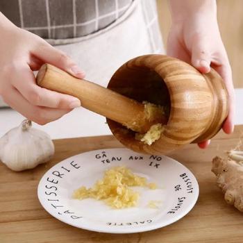 Imagem de Pilão Com Socador Madeira Bambu Alho Pimenta Condimentos 1un