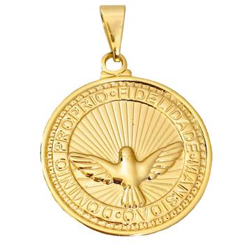 Imagem de Pingente Medalha Divino Espírito Santo Religioso Semijoia Folheada a Ouro 18k