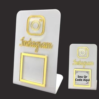 Imagem de Placa Qrcode Instagram Para balcão Comercio Branco Com Dourado