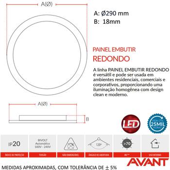 Imagem de Plafon Painel Led Redondo Embutir 24w 4000k Morno Slim 30cm