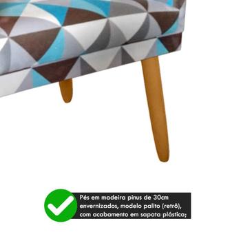 Imagem de Poltrona Decorativa Nina Triangulo Azul Pés Madeira Castanho Rodapé - 2M Decor