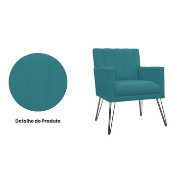 Imagem de Poltrona Decorativa Salão de Beleza com Pés de Ferro Cecília Suede Azul Turquesa - INCASA DECOR