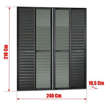 Imagem de Porta de Correr Venez. 6 Folhas Moveis 210 X 240 Elite com Fecho Automático Vidro Liso Preto