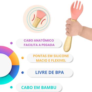 Imagem de Prato infantil com divisoria kit pratinho com talher e tigela para bebê e criança fibra de bambu