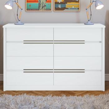 Imagem de Quarto com Guarda-Roupa 3 Portas 6 Gavetas, Cômoda Urban 8 Gavetas e Cama Solaris Branco