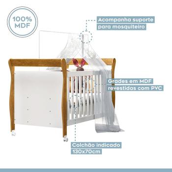 Imagem de Quarto de Bebê Star Branco e Ypê com Berço Mini Cama Slim Cômoda e Guarda Roupa 4 Portas Tigus Baby