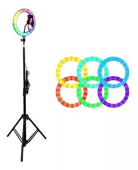 Imagem de Ring Light Rgb Colorida Iluminador 26cm 10 polegadas Profissional + 2,1 metros Tripé